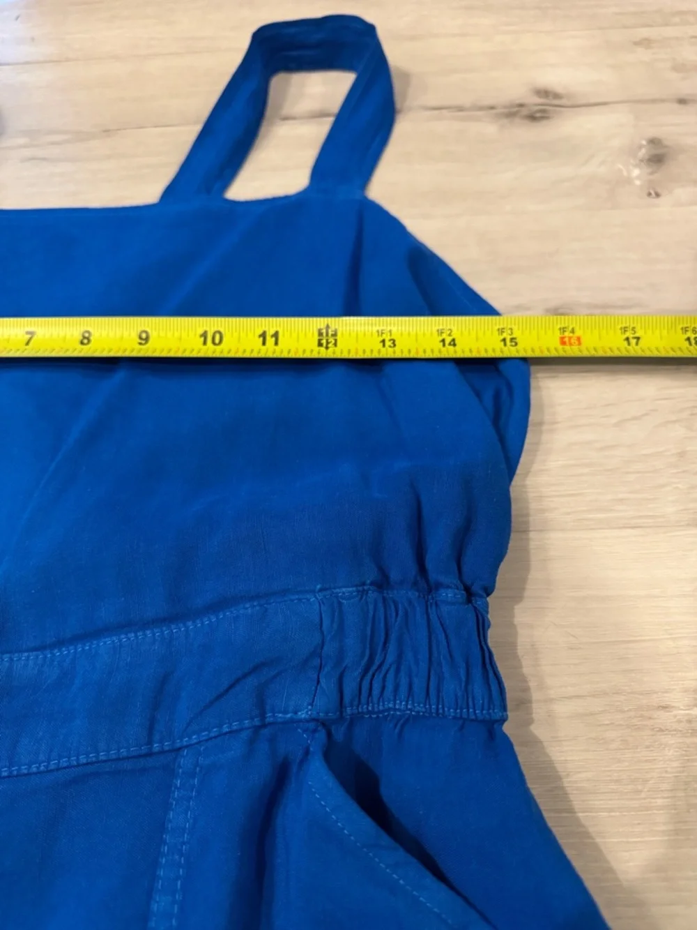 Zara Bright Blue Sleeveless Romper with open back in a Linen/Viscose blend.
